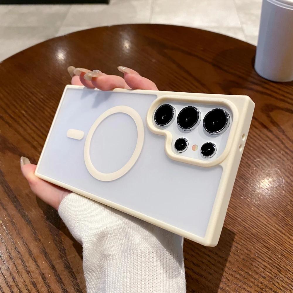 Luxury Matte Shockproof Clear Case for Samsung Galaxy S24 S23 S22 S21 Plus Ultra For Magsafe Wireless Charge Magnetic Cover