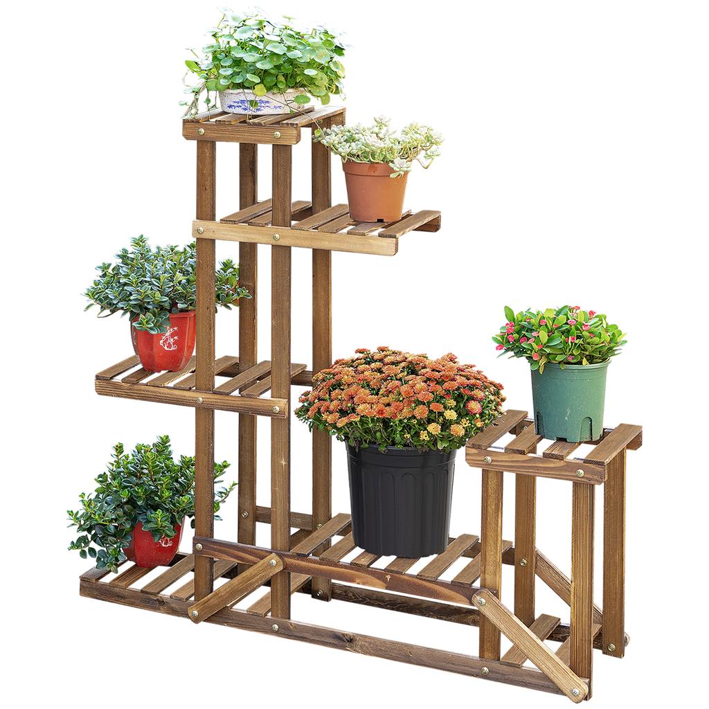 Flower Stand Plant Shelf 6 Tiers Four-Tier Flower Shelf Flower Staircase Flower Ladder Solid Wood Carbonized 98 x 28 x 96.5 cm
