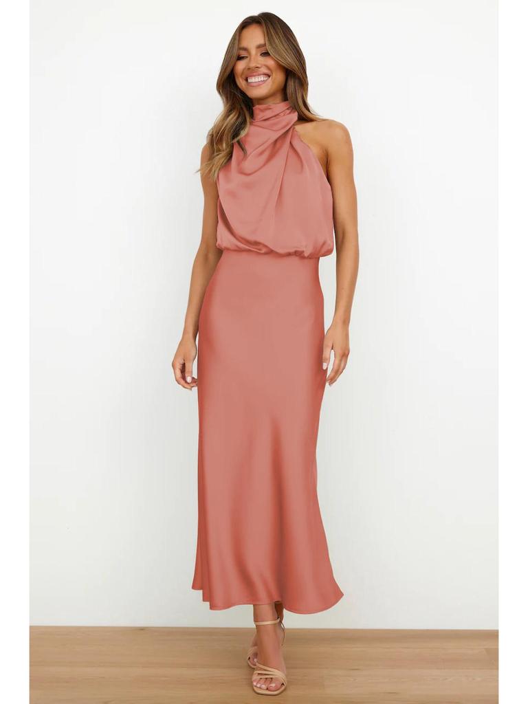 Elegant Satin Sleeveless Evening Dress - European & American Fashion