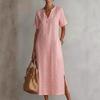 Vintage Comfortable Hollow Lace V-Neck Loose Cotton Linen Dress for Women