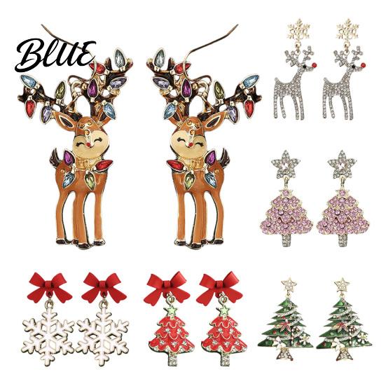 Red Bow Ball Earrings 1 Pair Christmas Deer Snowflake Xmas
