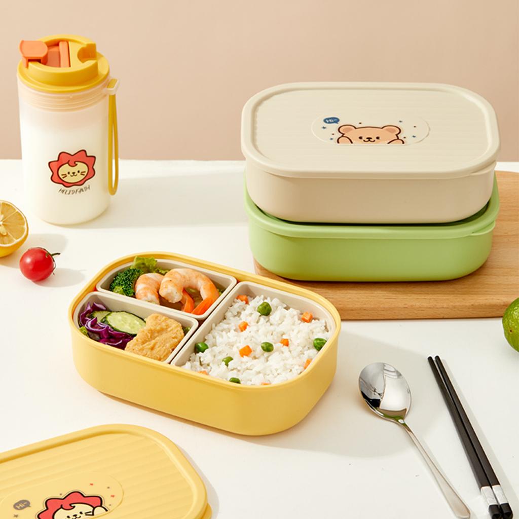 3-Compartment Cute Plastic Lunch Box Portable Detachable Fruit Salad Food Container Divided Bento Box Microwave Safe