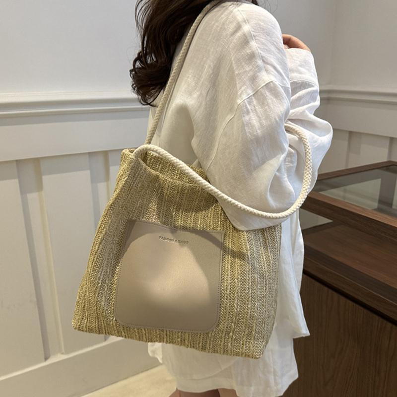 Summer New Fashionable Retro Shoulder Bag Large Capacity Shopping Beach Bag Simple Travel Women's Tote Bag