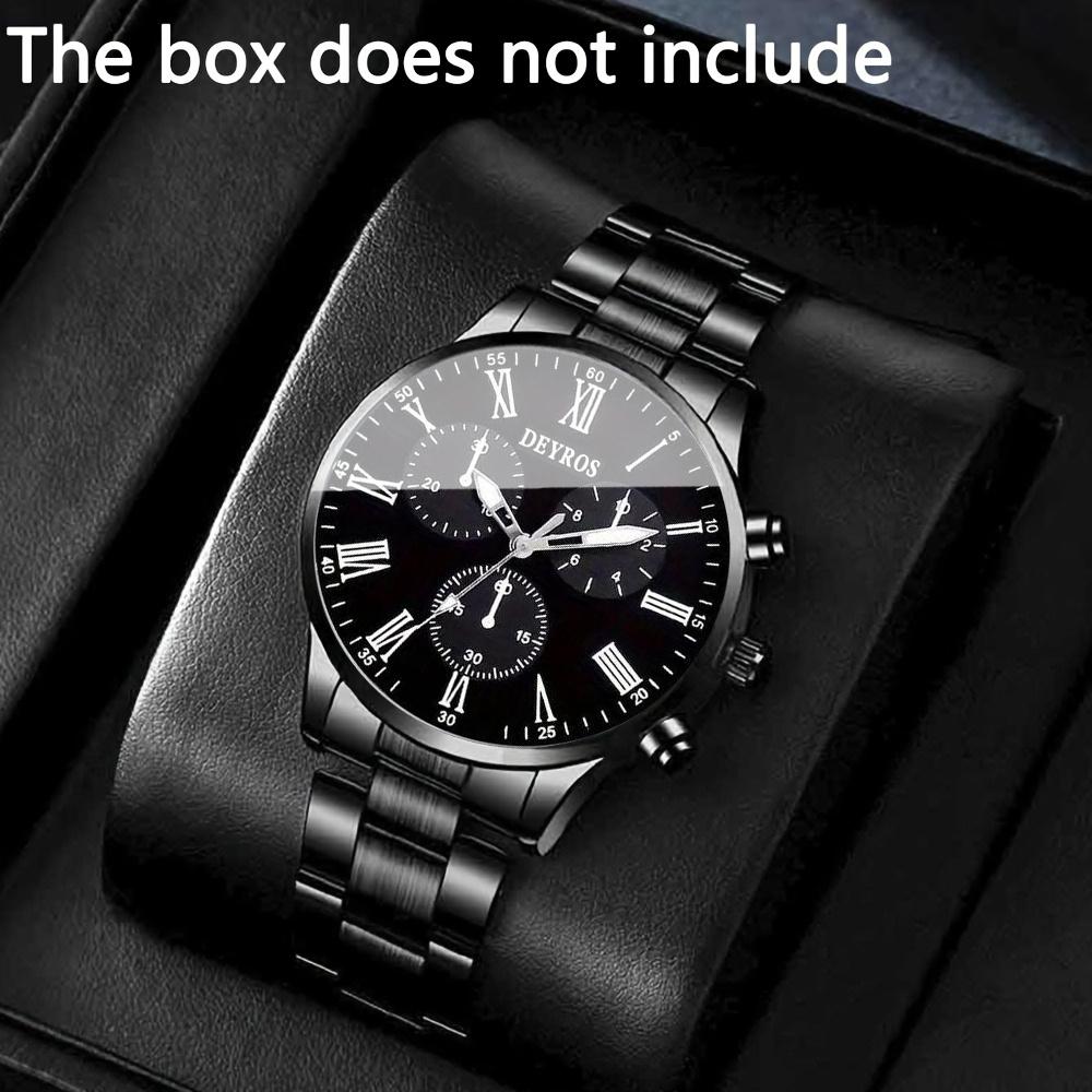 4pcs/set Men Quartz Watch Set Luxury Mens Wristwatch Men's Jewelry Set Necklace Bracelet Ring Business Gift Watch
