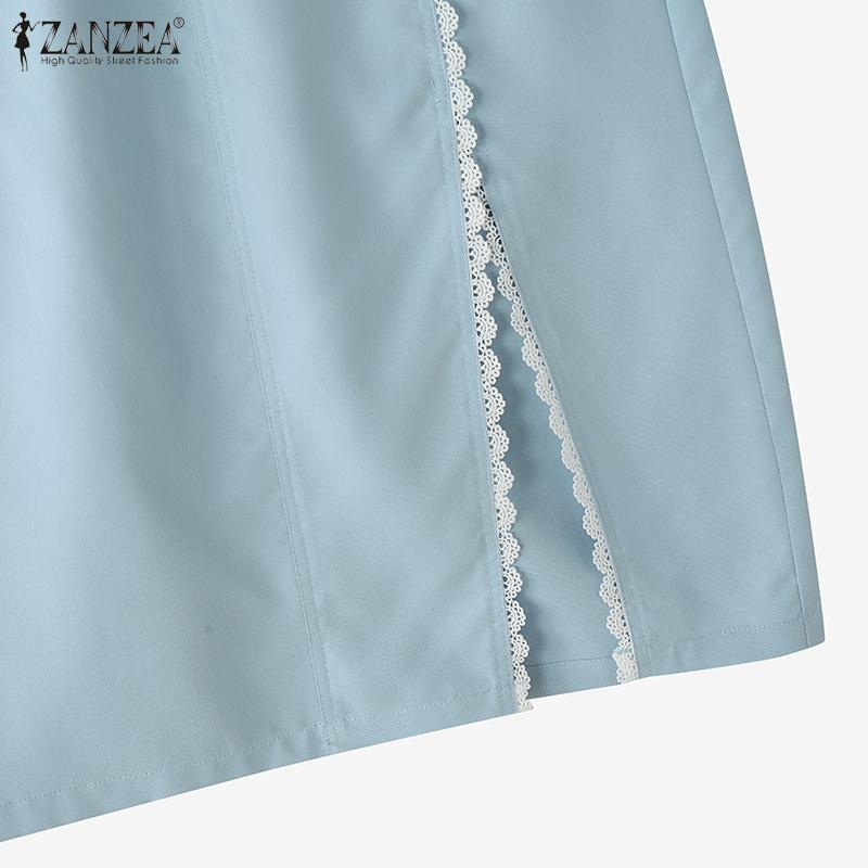 ZANZEA Damskie codzienne letnie spódnice midi z koronkowymi wstawkami