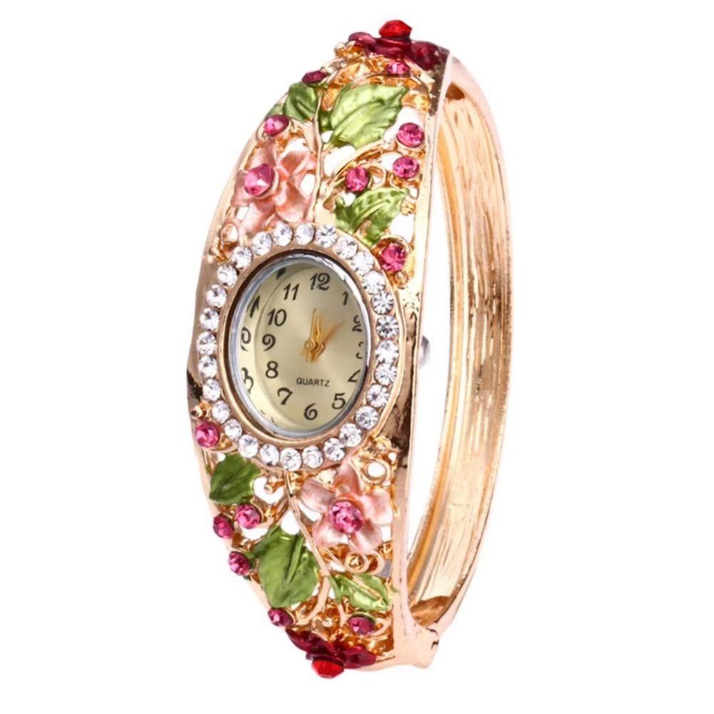 Alloy Rhinestone Dress Watch Quartz Movement Quartz Bracelet Wristwatch Flower Watch Daily Use