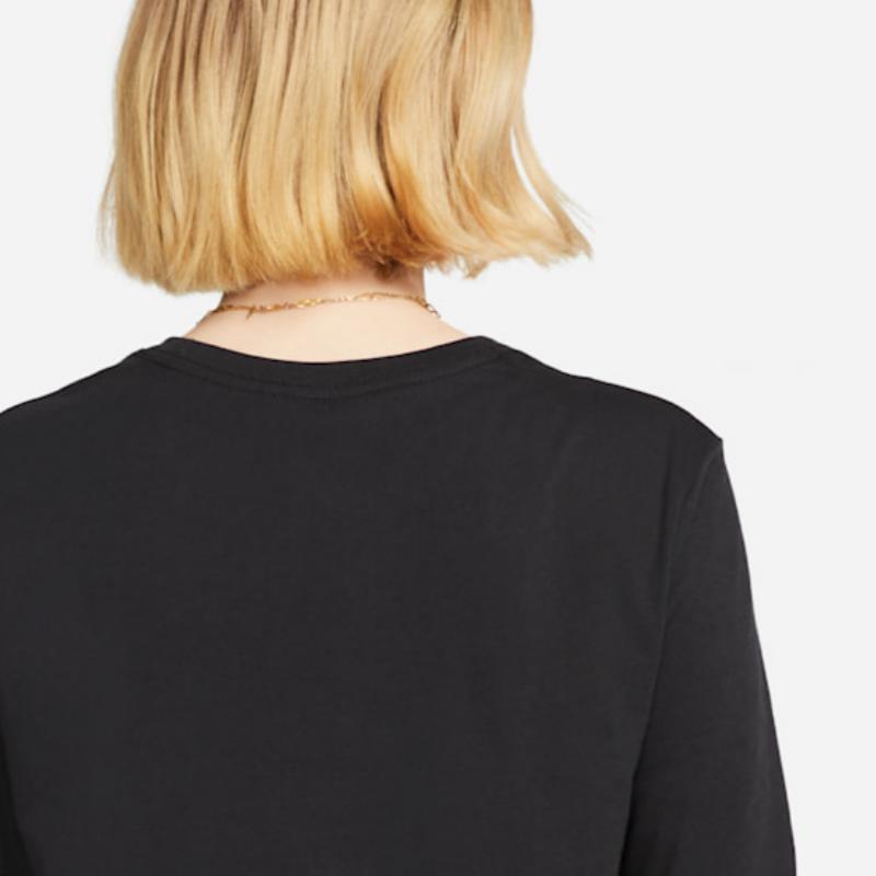 Nike Club Essential Letter Print Design Round Neck Pullover Long Sleeve T-Shirt Women Tops Black FJ0442-010