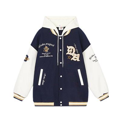 Retro Baseball Jacket for Spring and Autumn Couples, Casual Loose Jacket, Detachable Hooded Jacket