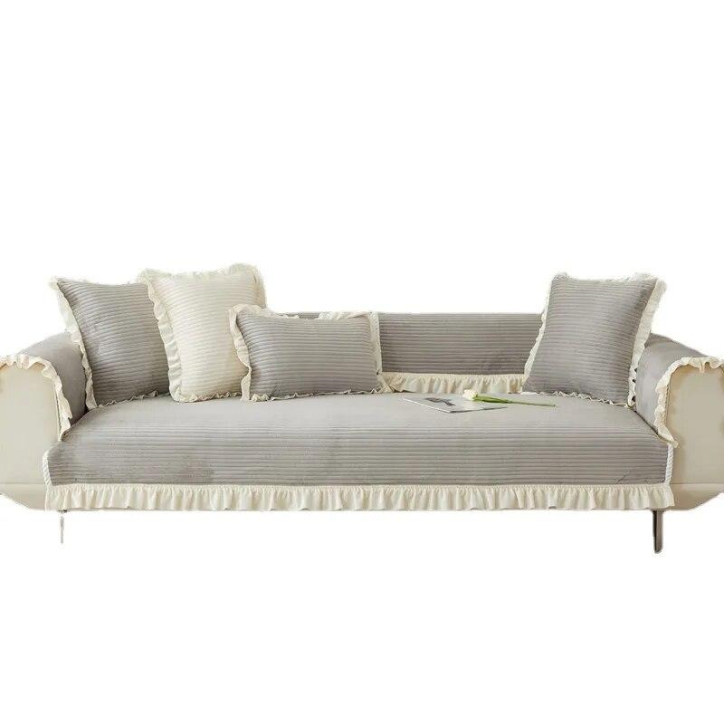 Autumn and Winter Solid Color Ultra Soft Plush Lotus Leaf Skirt Sofa Cushion Korean Style Small Fresh Anti Slip