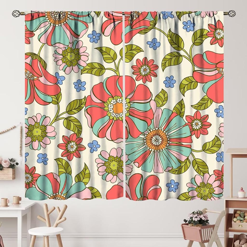 Geometrisch Groovy Patroon Gordijnen Vintage Jaren 70 Retro Jaren 60 Abstracte Kunst Esthetisch Gordijn met Stangzak voor Slaapkamer Woonkamer