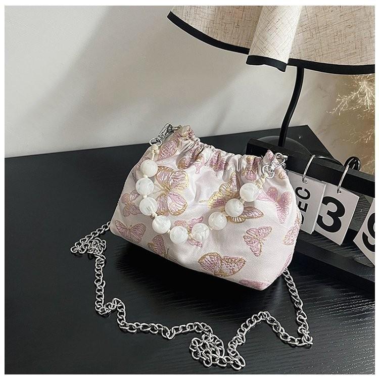 Стильная и элегантная новая китайская вышитая сумка-ведро для женщин с жемчужными деталями розовый