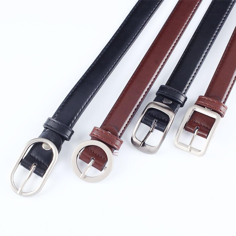 Simple Solid Color Oval Buckle Decoration Women Slim Waist Belt For Daily Use