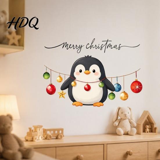 Festive Party Decorations Christmas Cute Penguin Wall Sticker Merry Cartoon Animal Art Decal Holiday Window Glass Stickers Removable Peel And Stick