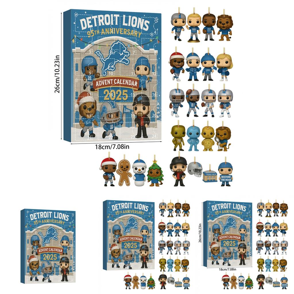 Detroit Lions 95th Anniversary Christmas Advent Calendar Gift Set With Acrylic Figures For Holiday Celebration