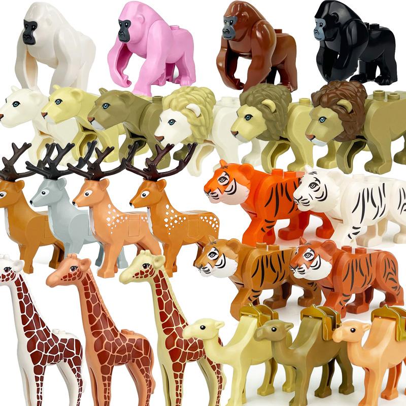 MOC Serie Granja Bosque Escena Crianza Animal Bloques de Construcción Lobo de la Jungla Montura Caballo Oso Marrón Blanco Panda Ladrillos DIY Juguetes para Niños