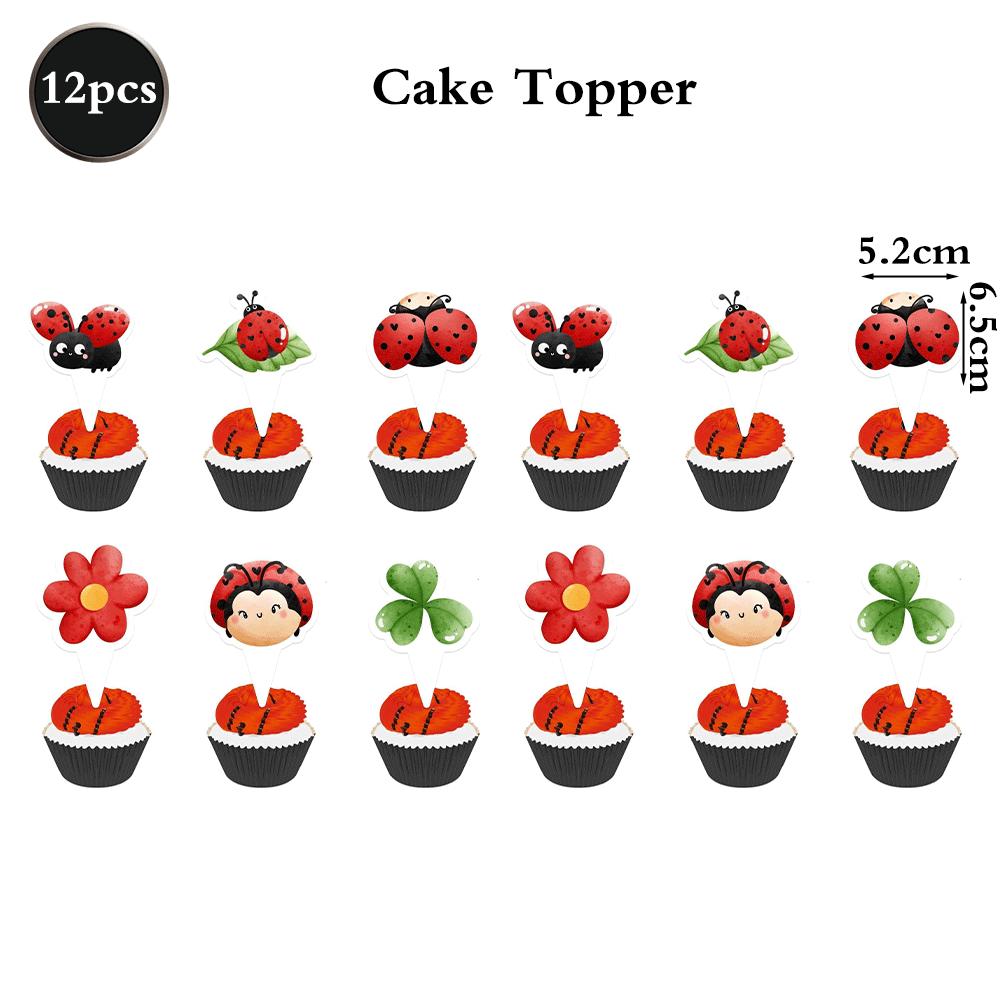 Cute Ladybug Theme Happy Birthday Party Decor Banner Cupcake Toppers Hanging Swirls Red Black Polka Dot Baby Shower Supplies