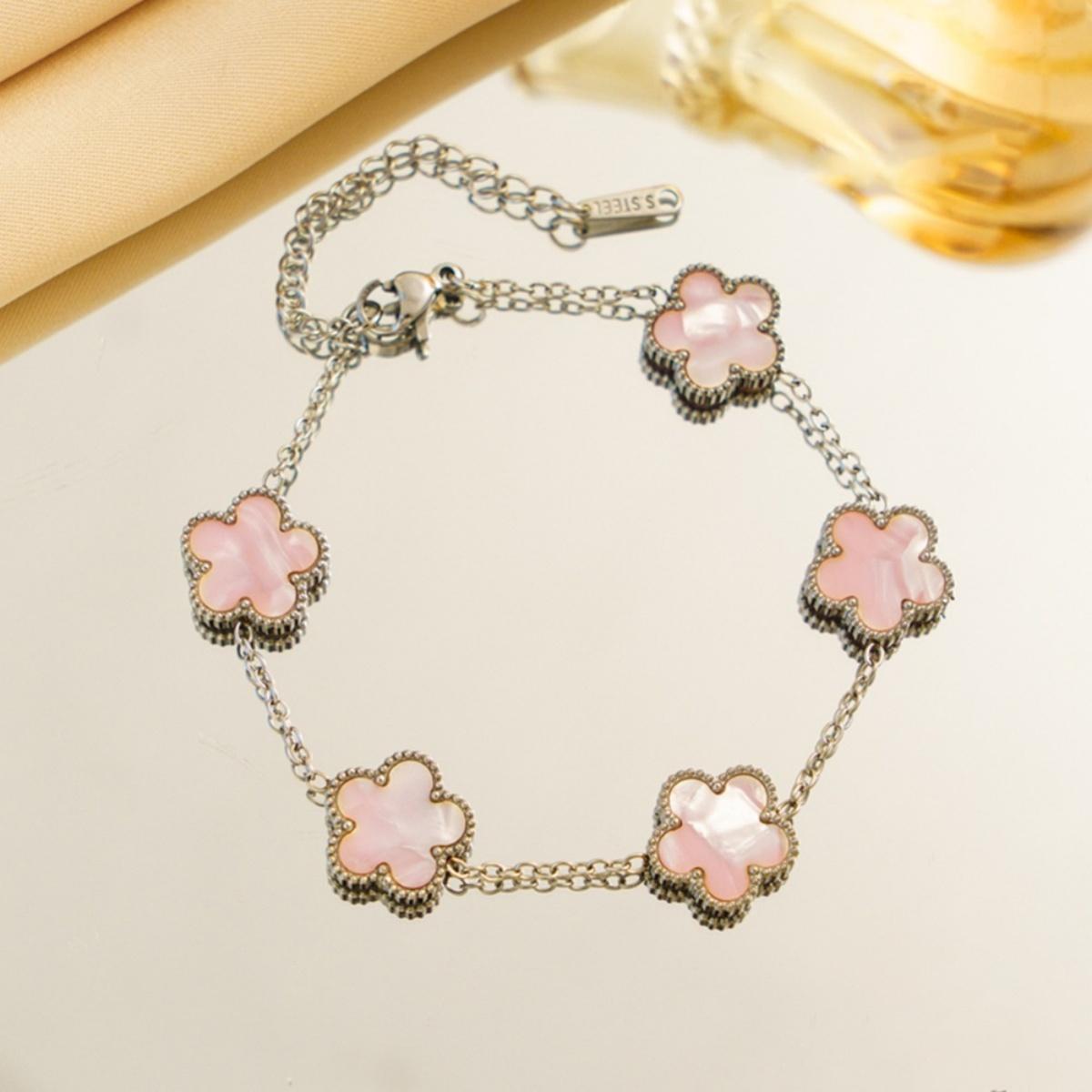 

Exquisite Gradient Color Lucky 5-Leaf Flower Stainless Steel Bracelets For Women Men Dainty Floral Bangle Summer Wrist Jewelry