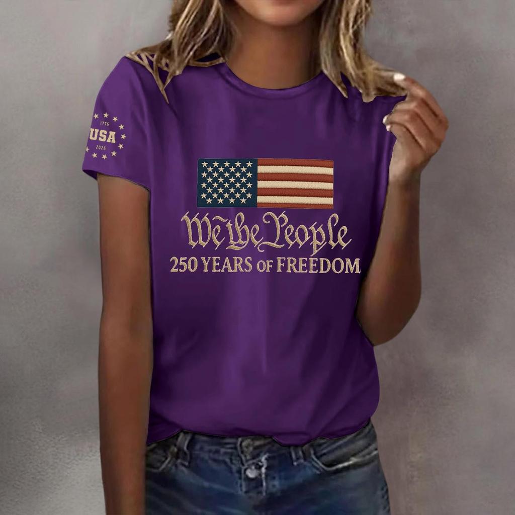 Pulôver casual feminino com decote redondo e manga curta, camiseta estampada