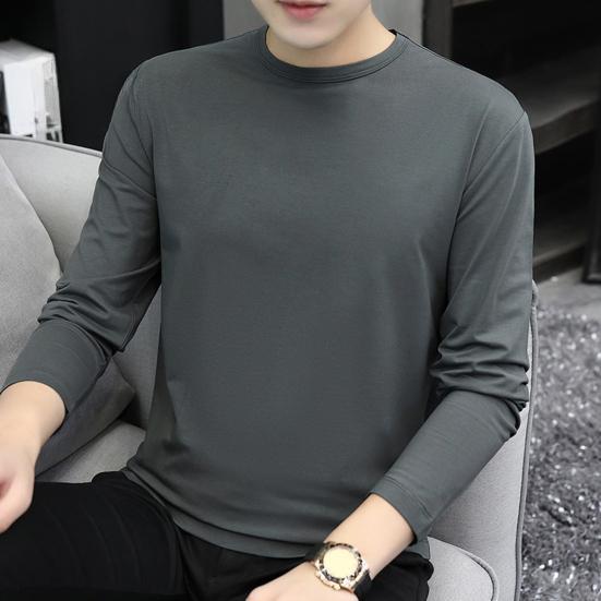 Spring Autumn Men Fitness Top Slim Fit Round Neck Stretchy Long Sleeves Solid Color Pullover Fitness Sport Top Winter Bottoming Clothes