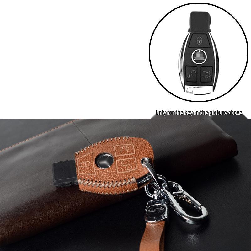 TPU Full-Wrap Cowhide Key Case for Mercedes E-Class & C-Class (E300L, C260L, C200L, GLC) - Unisex Design