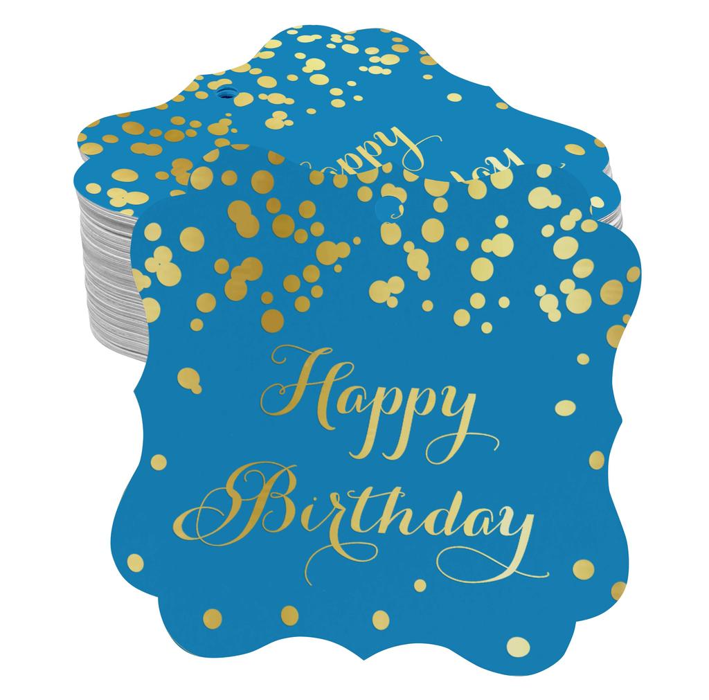 Inkdotpot Real Gold Foil Bracket Shape Paper Hang Tags Happy Birthday Favor Tags Pack Of