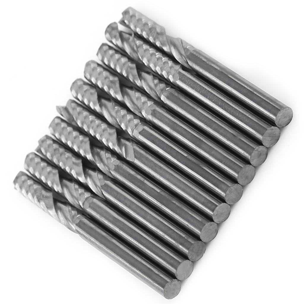 10pcs Single Flute End Mill Cutter CNC Tool Bits 3.175mm Diameter 22mm Cutting Edge Length