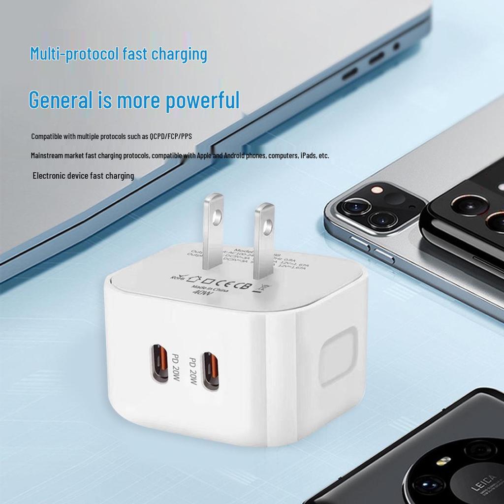 Cross-Border PD40W Fast Charger - US/EU/UK Plug, Compatible with Huawei & iPhone Pro