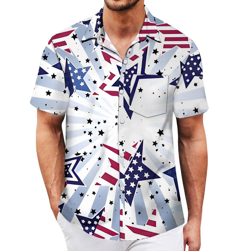 Men's Vintage Button Down Bowling Shirts Short Sleeve Summer Beach Shirt
