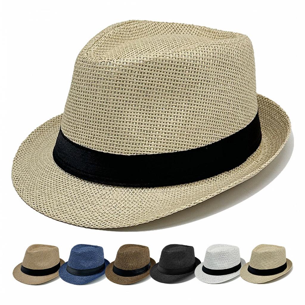 Ανδρικό Ψάθινο Καπέλο Fedora για τον Ήλιο το Καλοκαίρι Φαρδύ