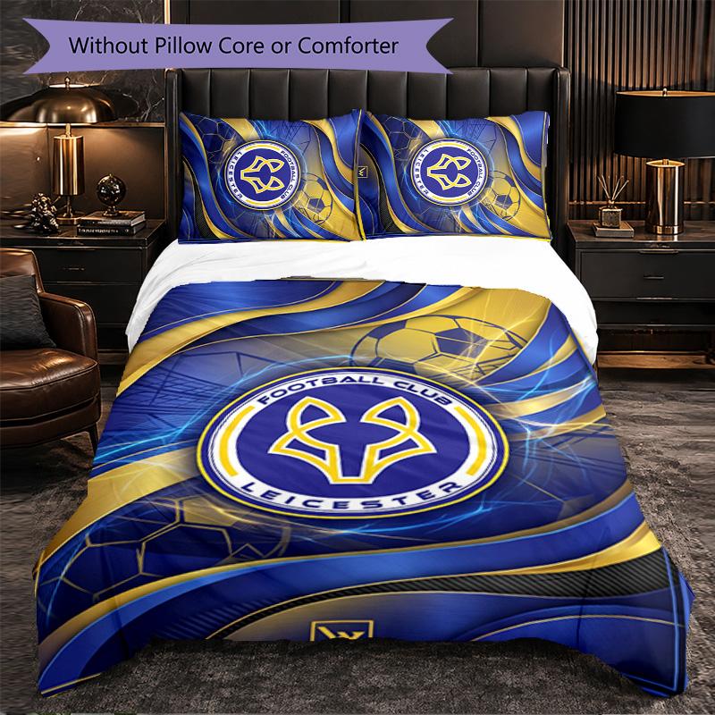 Leicester City Football 3 Piece Bedding Set Soft Duvet Cover Set with Pillowcases Printed Bedroom Decor Set for Home