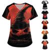 Women's Halloween Print Costume V-Neck Short Sleeve Loose Fit with Pockets