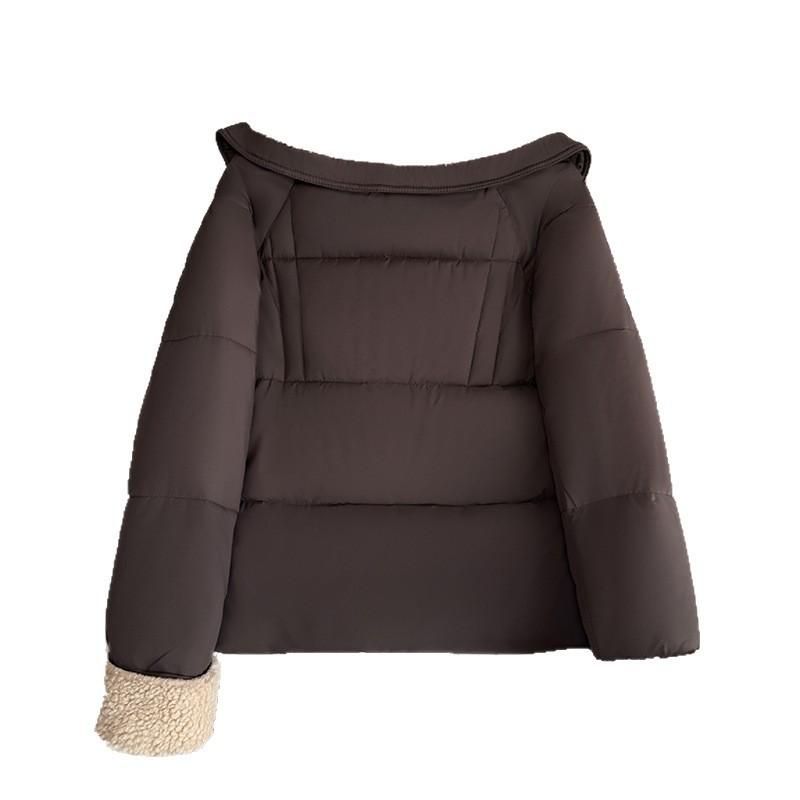 Splicing lapel horn buckle short cotton-padded coat women's new versatile winter fashion warm student jacket
