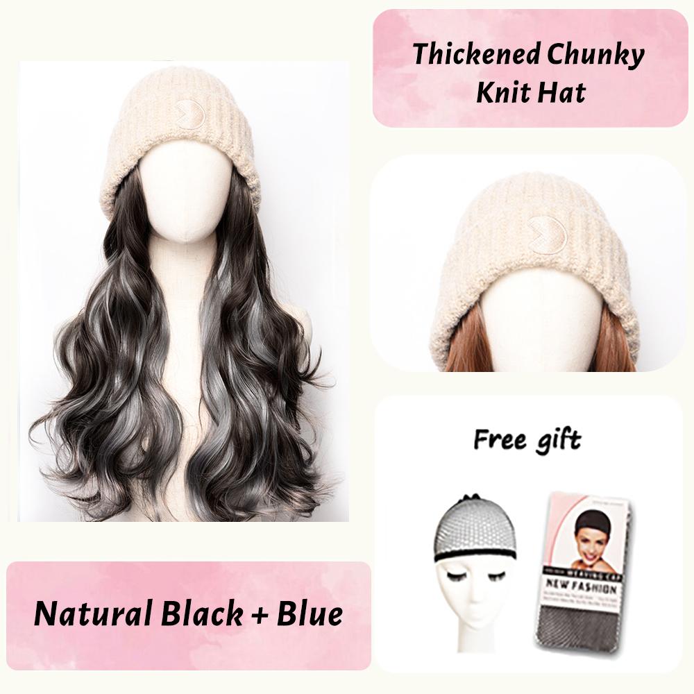 Women's Winter Wig Hat Knitted Hat Long Wave Straight Hair Synthetic Hat Wig
