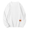 Unisex Solid Color Cowhide Label Round Neck Pullover Ribbed Long-sleeved Sweatshirt