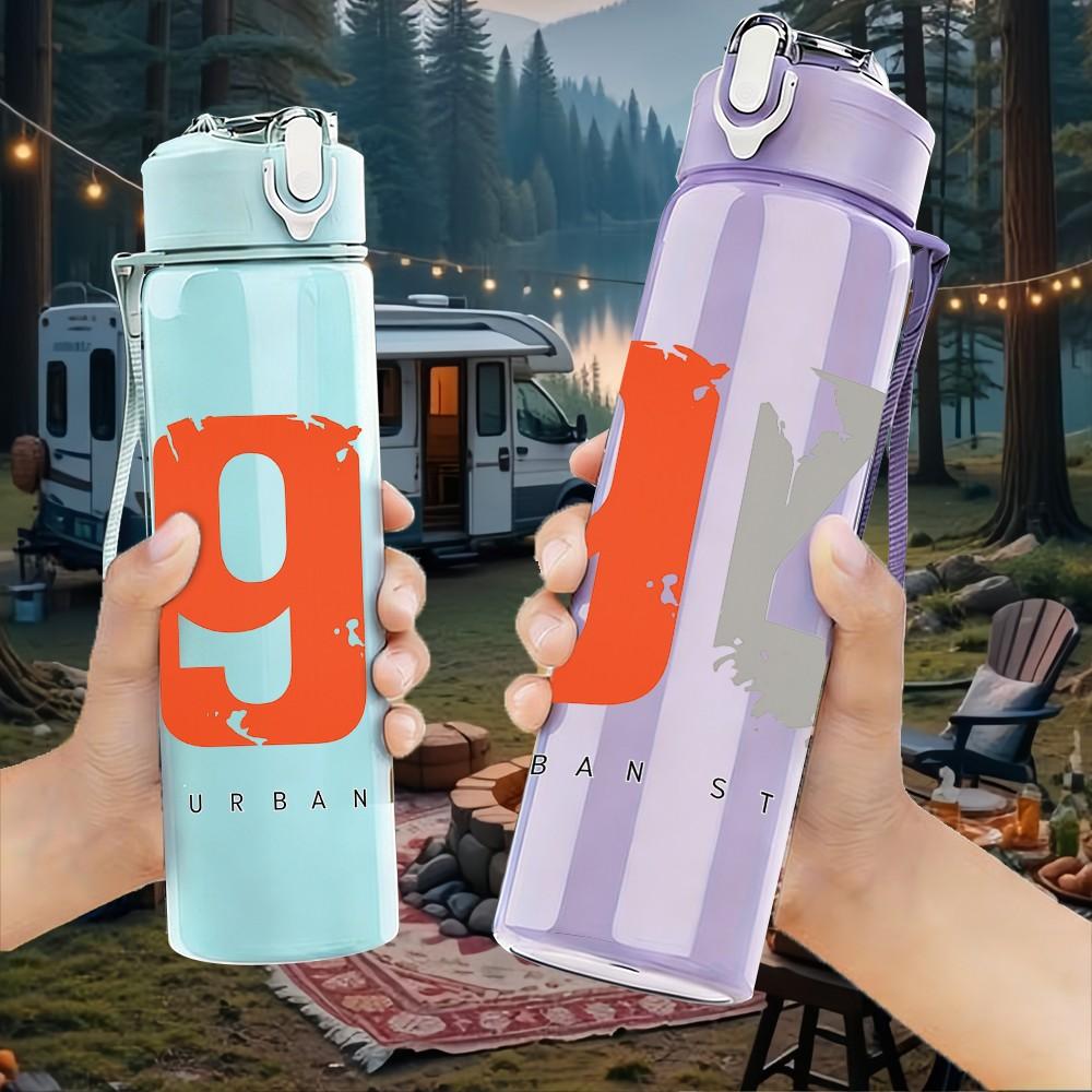 1PC 94 Urban Style Number Print 750ml Color Plastic Sports Water Bottle Leakproof Flip Straw Lid Suitable for Sports Office Home Use