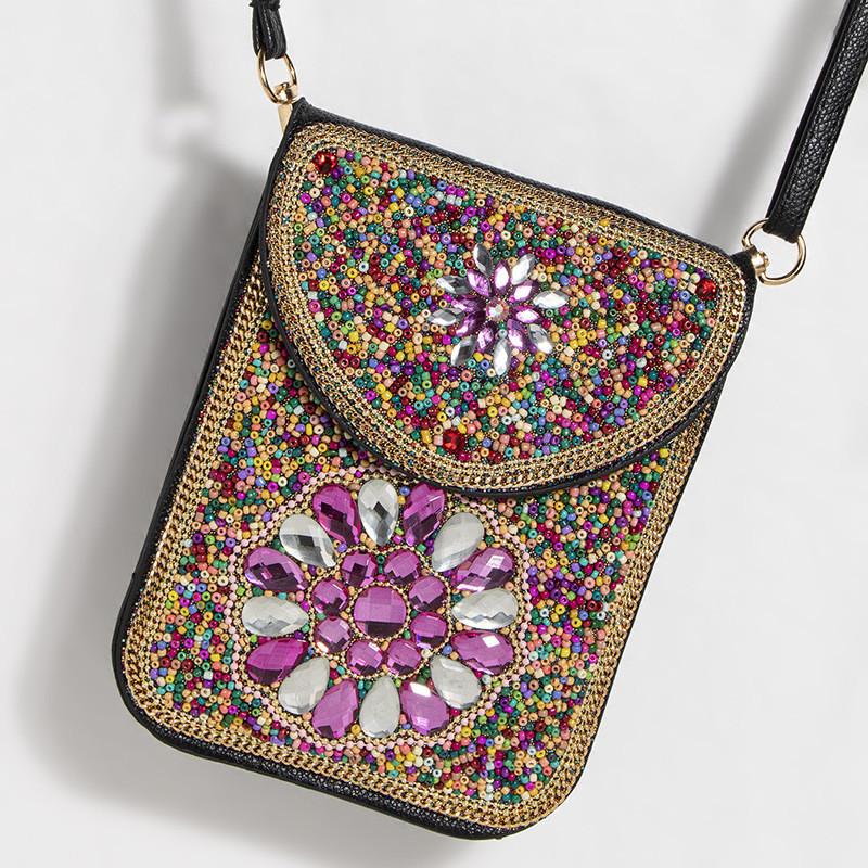 Bohemian Style Pu Flower Embellished Shoulder Bag With Magnet Closure For Daily Use