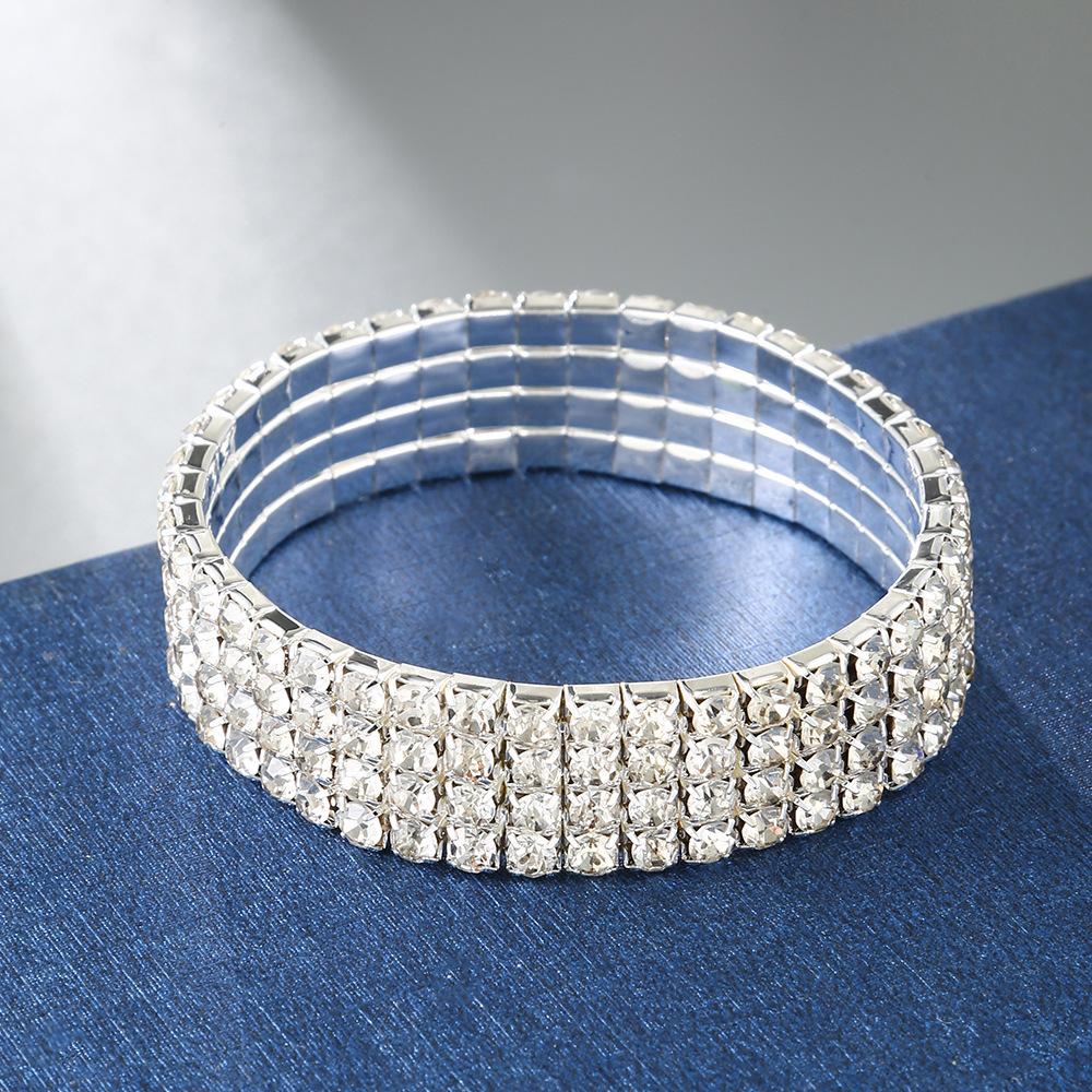 Hot Stretch Bracelet Fashionable Full Diamond Single Row Bracelet Bride Diamond Set Multi Row Diamond Flash Diamond Chain