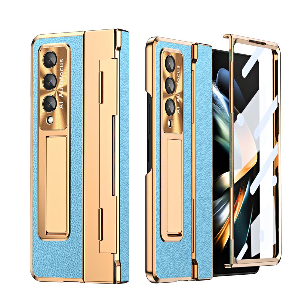 Protinárazové přední skleněné ochranné fólie z kůže pro Samsung Galaxy Z Fold4 5G Fold 4 Fold3 Fold 3 Zfold3 s stojánkem a plným krytem
