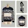 Women S Loose Knit Sweater Round Neck Long Sleeve Leopard Print Color Block Pullover