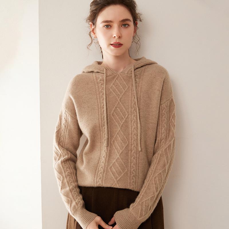 Women's 2024 High-End Hooded Cashmere Argyle Sweater