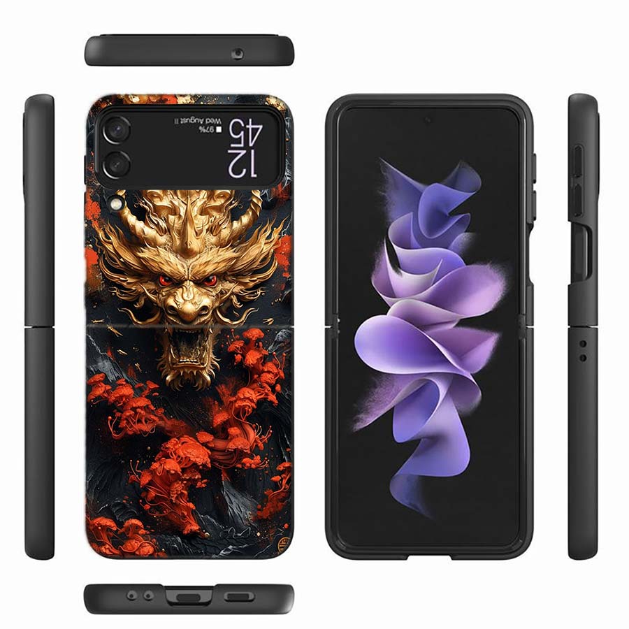 Golden Holy Dragon Phone Case For Samsung Z Flip 6 7 5G Z Flip 5 Galaxy Z Flip 3 4 5G ZFlip Shockproof Hard Cover TPU PC Coque C