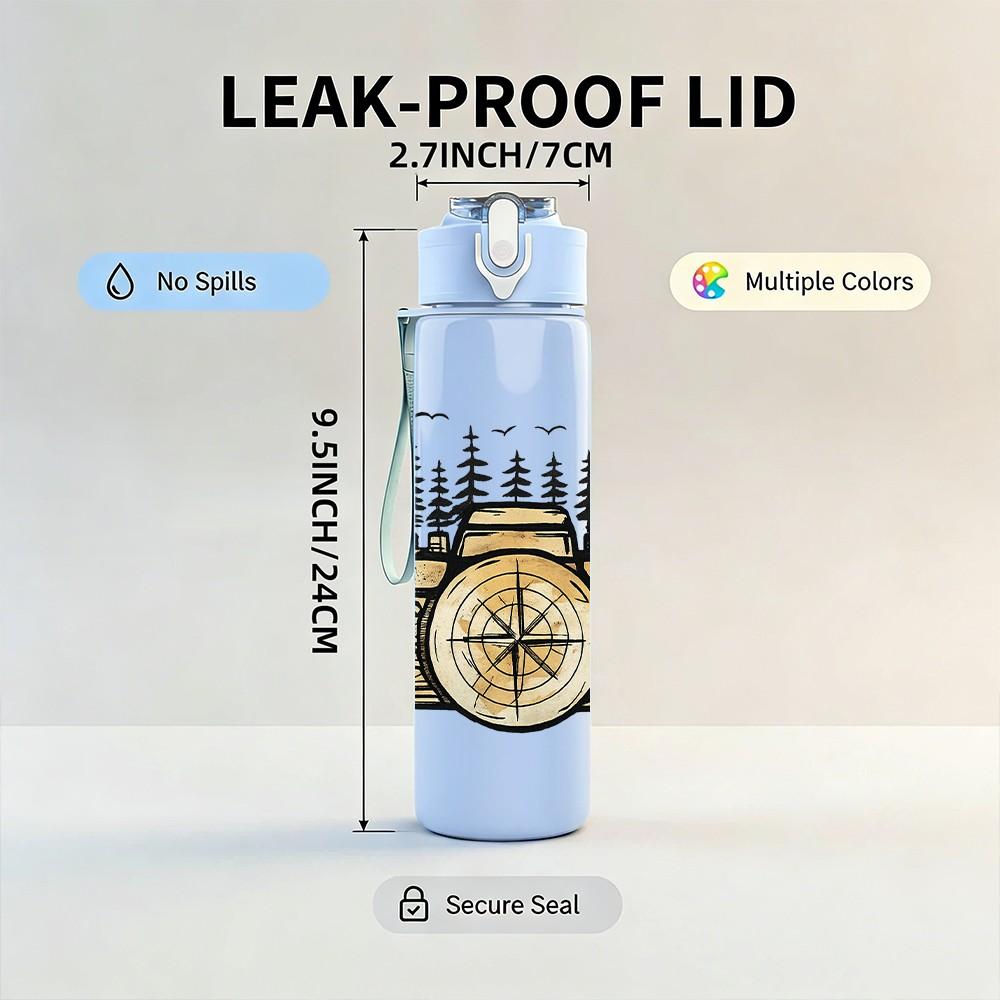 1PC Vintage Forest Compass 750ml Color Plastic Sports Water Bottle Leakproof Flip Straw Lid Suitable for Sports Office Home Use