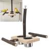 Wooden Perch Stand Hanging Bowls Bird Food Stainless Steel Cups Wood Perch Stand Hanging Feeder Bowl
