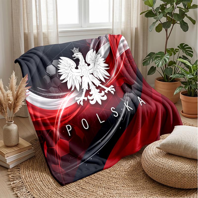 Poland Football Printed Flannel Blanket Skin Friendly Warm Decorative Throw for Indoor Couch Bed Daily Use