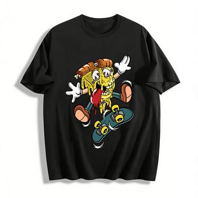 Skateboarding Pizza Guy Graphic Novelty Tee Pure Cotton T-shirt