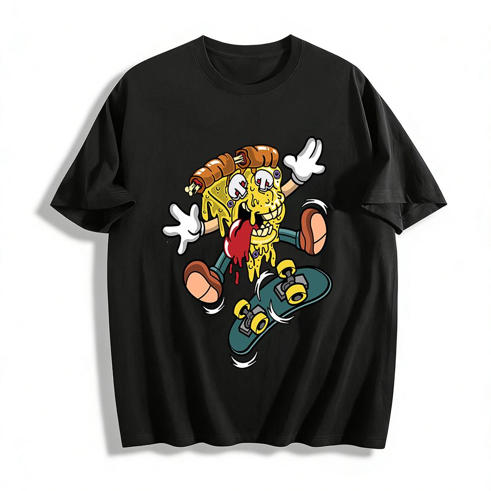 Skateboarding Pizza Guy Graphic Novelty Tee Pure cotton T-shirt XXS