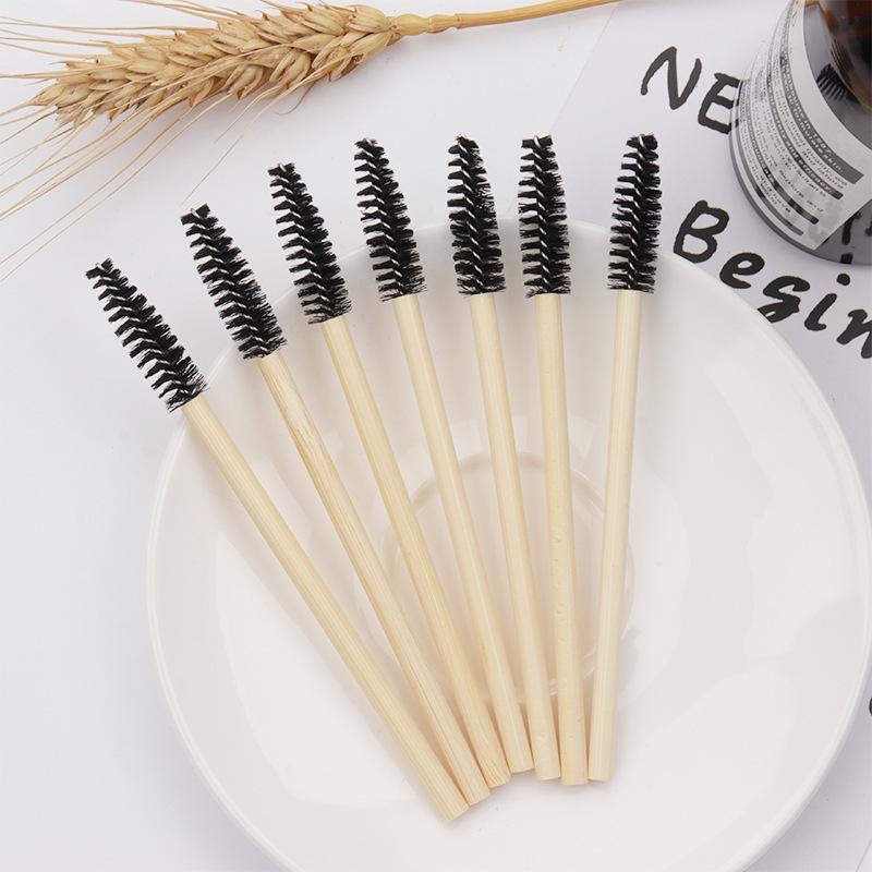 Portable Bamboo Eyelash & Eyebrow Brush Set with Nylon Bristles