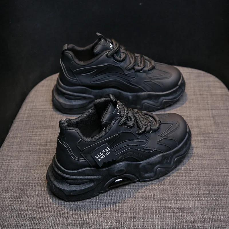 GOOHOJIO Patent Leather Women Chunky Sneakers Spring Casual Thick Bottom Vulcanized Shoes Ladies Breathable Mesh Sneaker Female