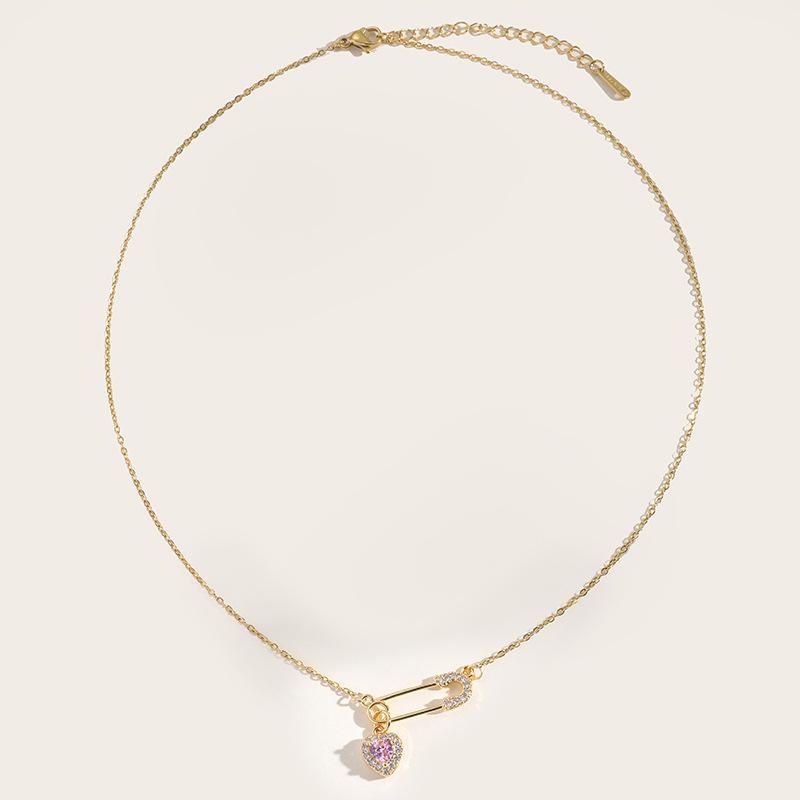 

Ожерелье Love из титановой стали, легкое, роскошное, простое, с розовым сердечком и цирконием, цепочка на ключицу