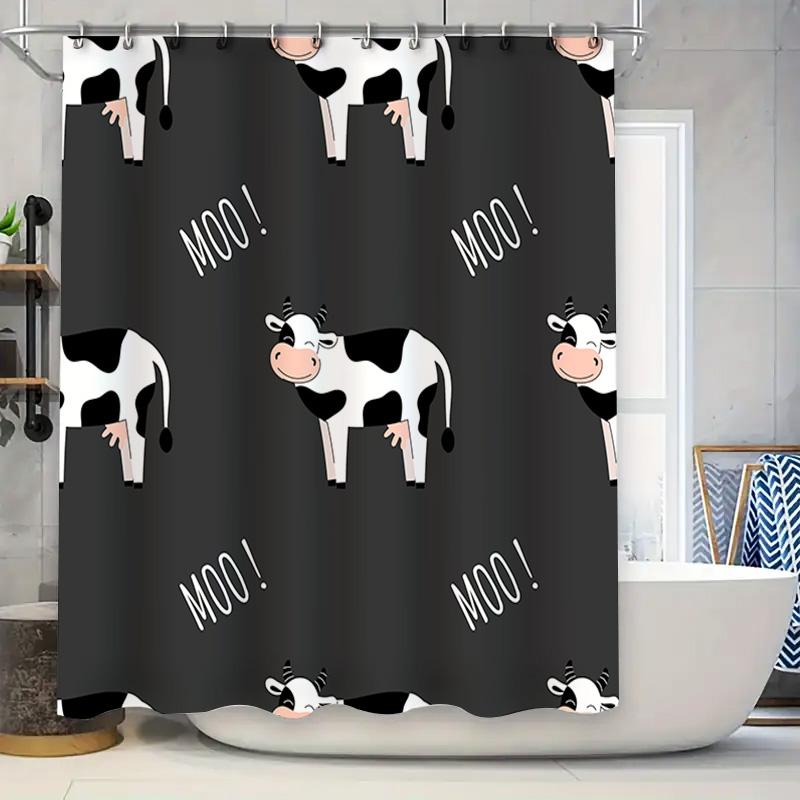

Adorable Cow Print Shower Curtain With Hook Rings For Bathroom Decor Black White Design 72 Inches Long (180Cm) W60H190(CM)-1 Pcs